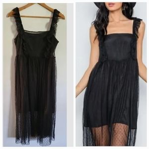 re:named Black 2pc Mini Dress Midi Lace Overlay Coquette Whimsigoth Witchy